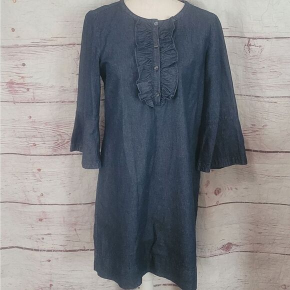 Draper James Chambray Ruffle Shirt Dress Size 8 - Picture 2 of 8